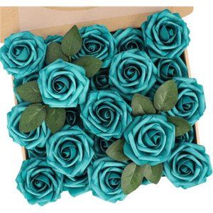 Artificial Flowers Foam Roses 25 pcs Peacock Green Mother's Day Fake Roses DIY